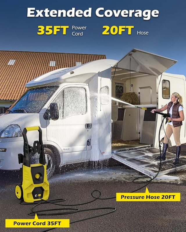Electric Pressure Washer 5000 PSI 3.0 GPM High Power Washer with 4 Nozzles, 35FT Power Cord, Cleaning Machine with Foam Cannon for Cars Fences Driveways Patios Home Cleaning
