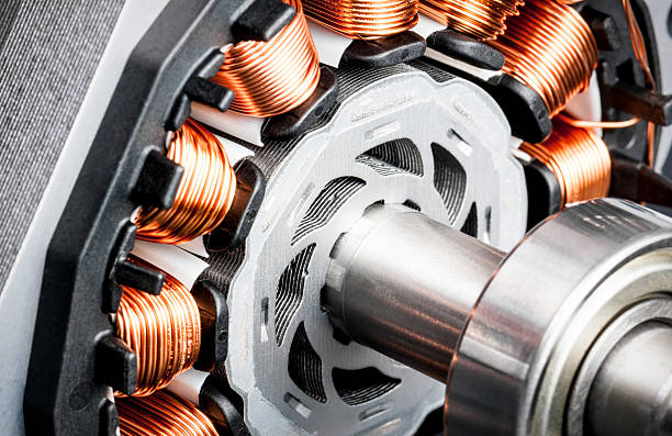 Close-up of copper coils in an electric motor.